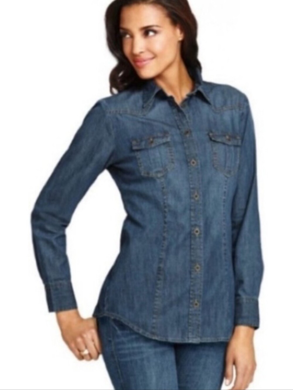 Cabi McQueen Chambray Denim Button Down Long Sleeve Shirt Small